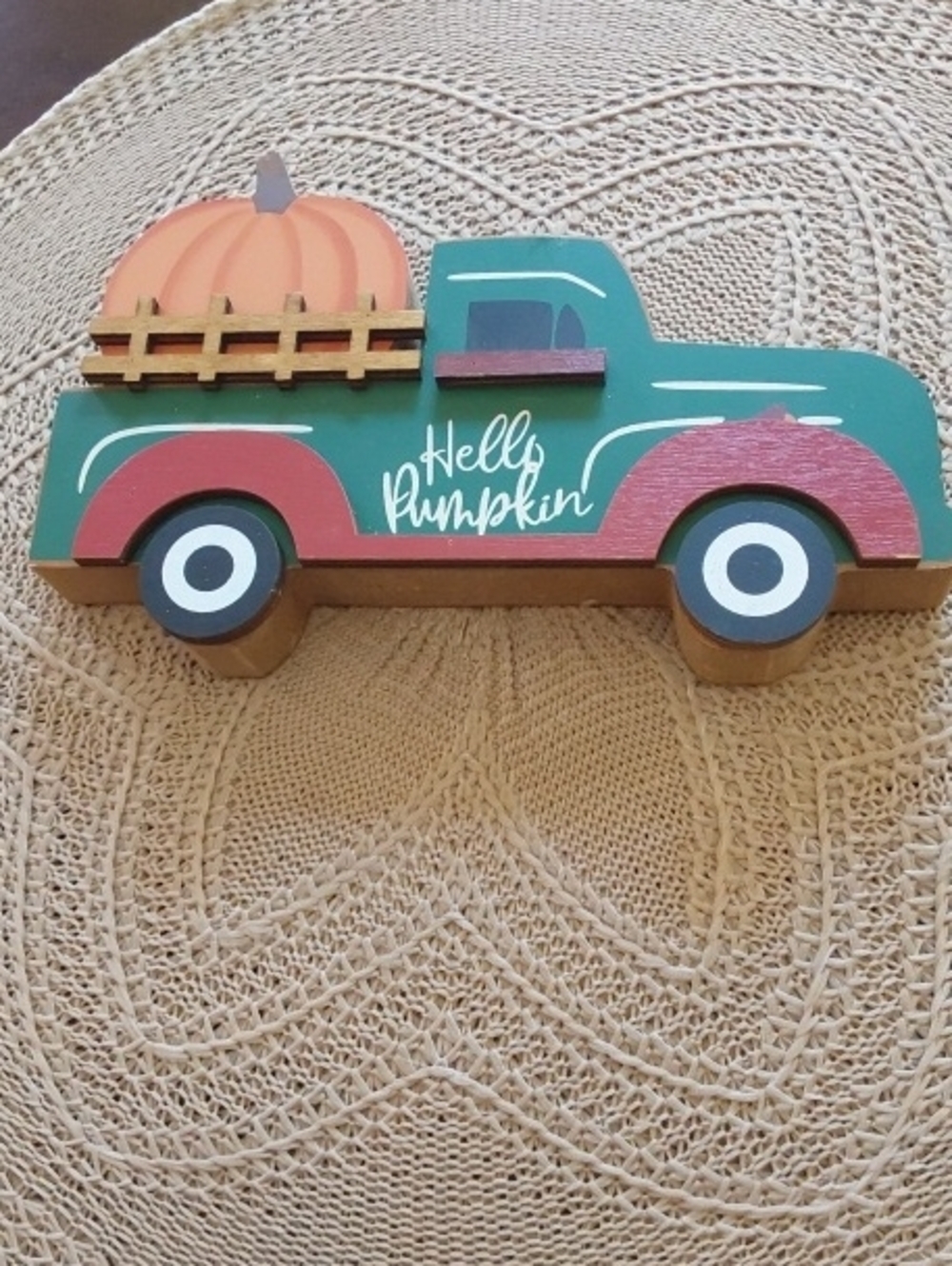 Hello Pumpkin - MDF Wood - Truck - Green & Orange - Table Decor